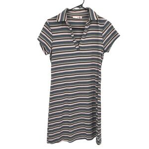 Y2K Ribbed Stripe Polo Shirt Dress M Stretch Knit Casual Retro Mallcore Street